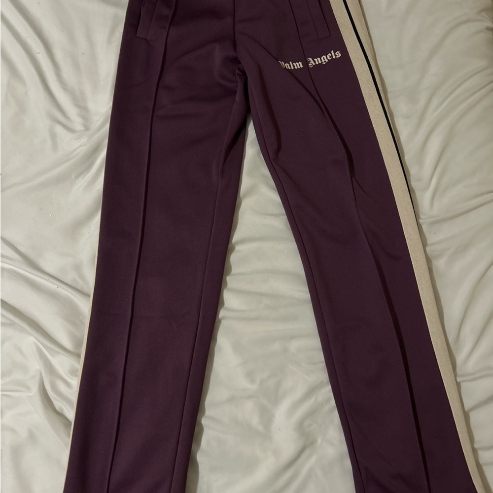 Palm Angels Dark Purple Joggers with Cream Stripe
